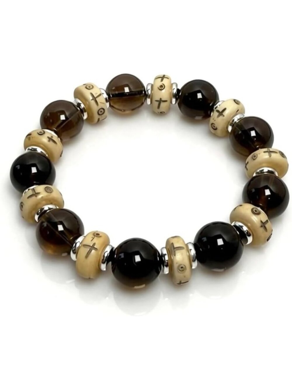 Smoky Quartz & Yak Bone Beads Bracelet for Men | Grounding Crystal for